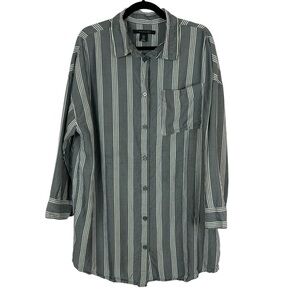 Tahari Gray White Striped Oversized Blouse Size Medium